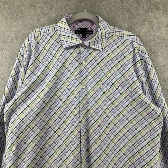 Tommy Hilfiger Shirt Men XL White Plaid Textured LS Button Front Collared Pocket - Picture 3 of 13